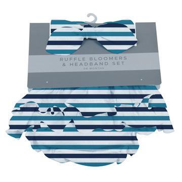 Blue and White Stripe Ruffle Headband Set